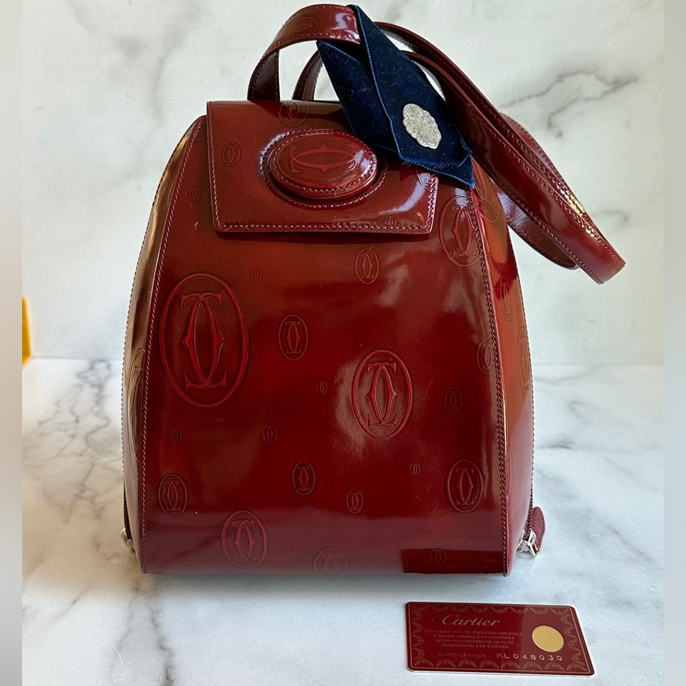 Cartier Red Happy Birthday Patent Leather Backpack Dark Red